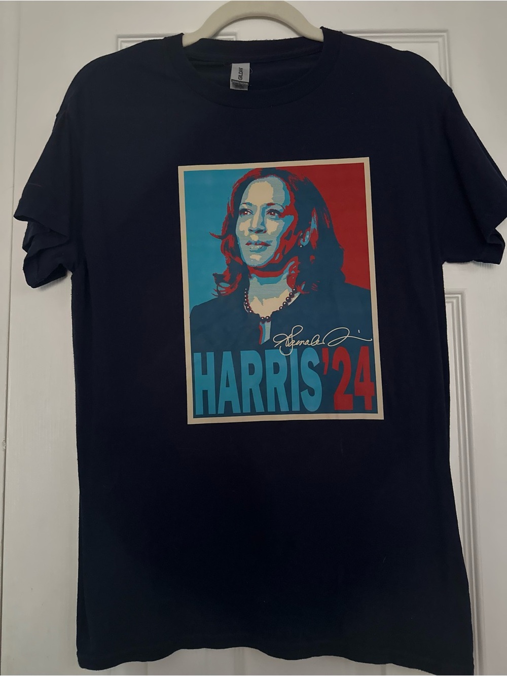 GLO jeans Black Short Sleeve Tee with Red & Blue Political Graphic